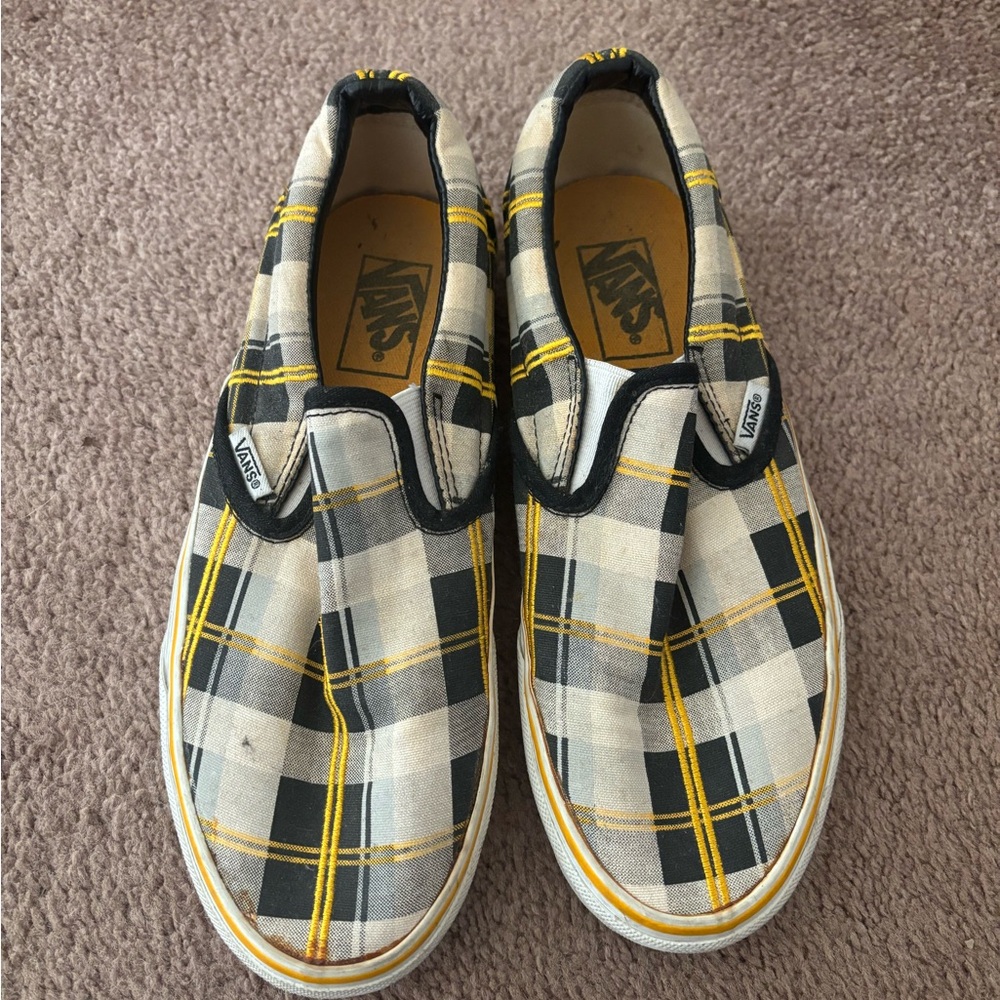Vans Plaid Slip-On Shoes - Black, Yellow, White